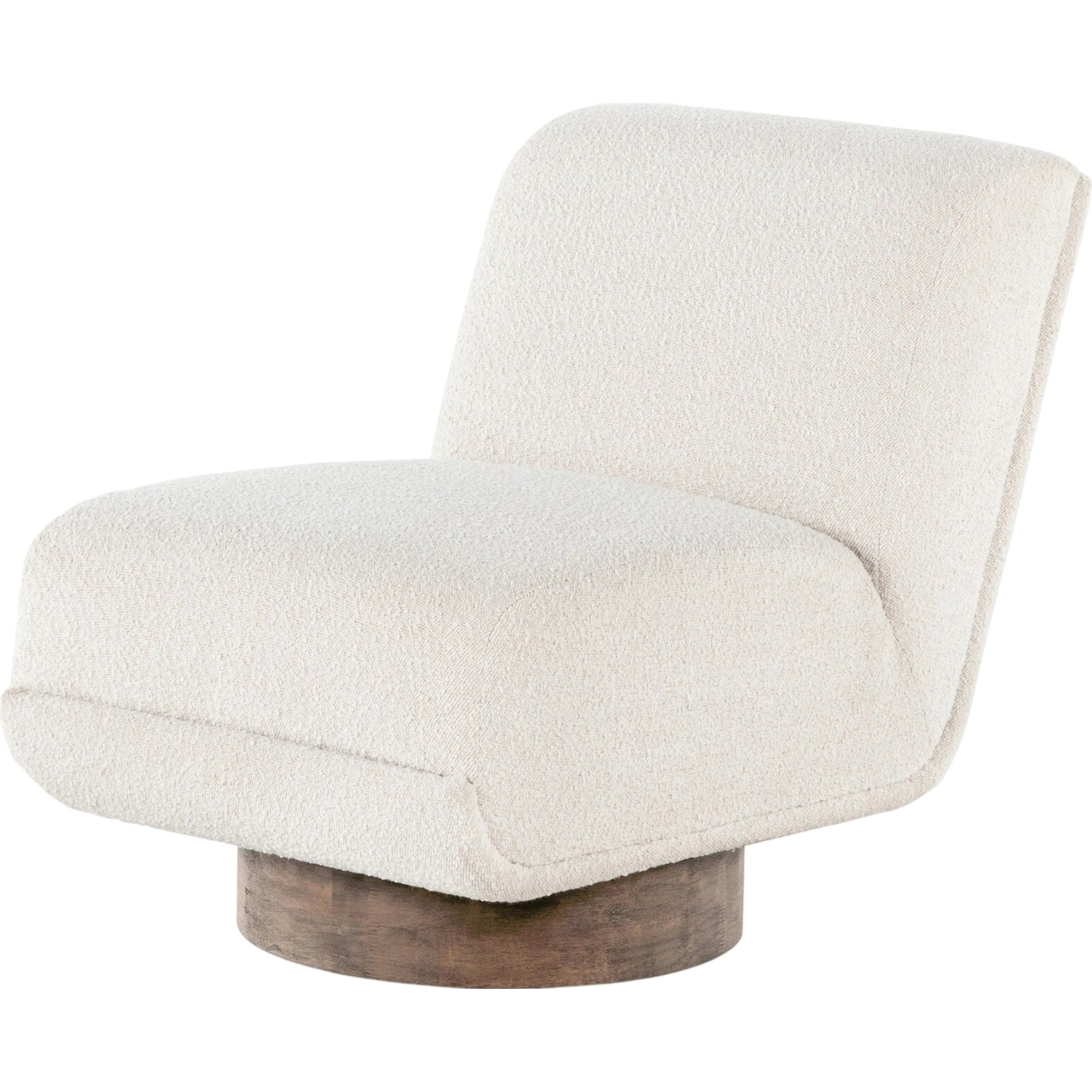 Bronwyn Swivel Chair by Four Hands in knoll natural, distressed natural. Made from 95% polyester, 5% acrylic, solid parawood, 100% polyester in a eclectic & global style.