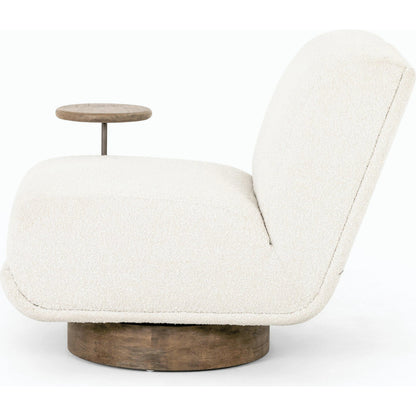 Bronwyn Swivel Chair by Four Hands in knoll natural, distressed natural. Made from 95% polyester, 5% acrylic, solid parawood, 100% polyester in a eclectic & global style.