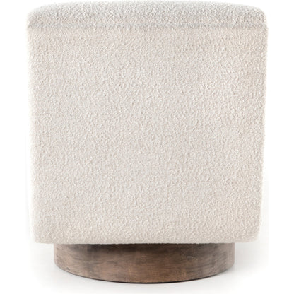 Bronwyn Swivel Chair by Four Hands in knoll natural, distressed natural. Made from 95% polyester, 5% acrylic, solid parawood, 100% polyester in a eclectic & global style.