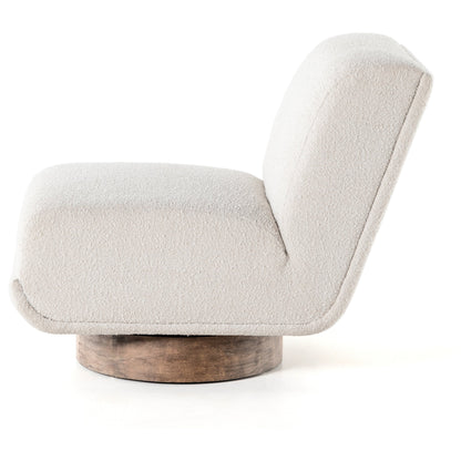 Bronwyn Swivel Chair by Four Hands in knoll natural, distressed natural. Made from 95% polyester, 5% acrylic, solid parawood, 100% polyester in a eclectic & global style.