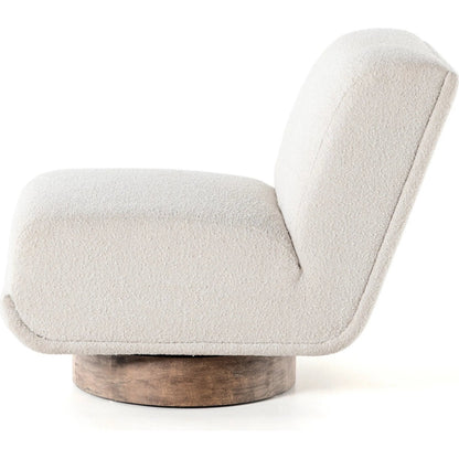 Bronwyn Swivel Chair by Four Hands in knoll natural, distressed natural. Made from 95% polyester, 5% acrylic, solid parawood, 100% polyester in a eclectic & global style.