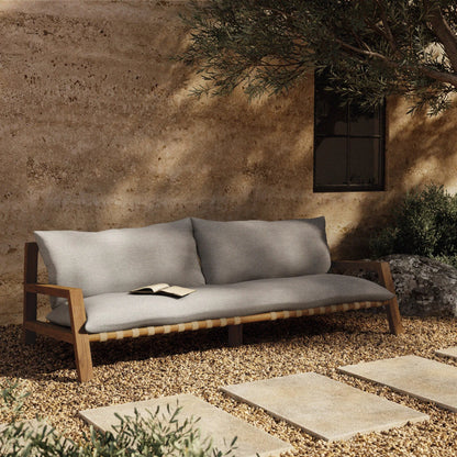 Soren Outdoor Sofa by Four Hands. Made from 100% olefin, solid fsc®-certified teak, 100% polypropylene in a modern style.
