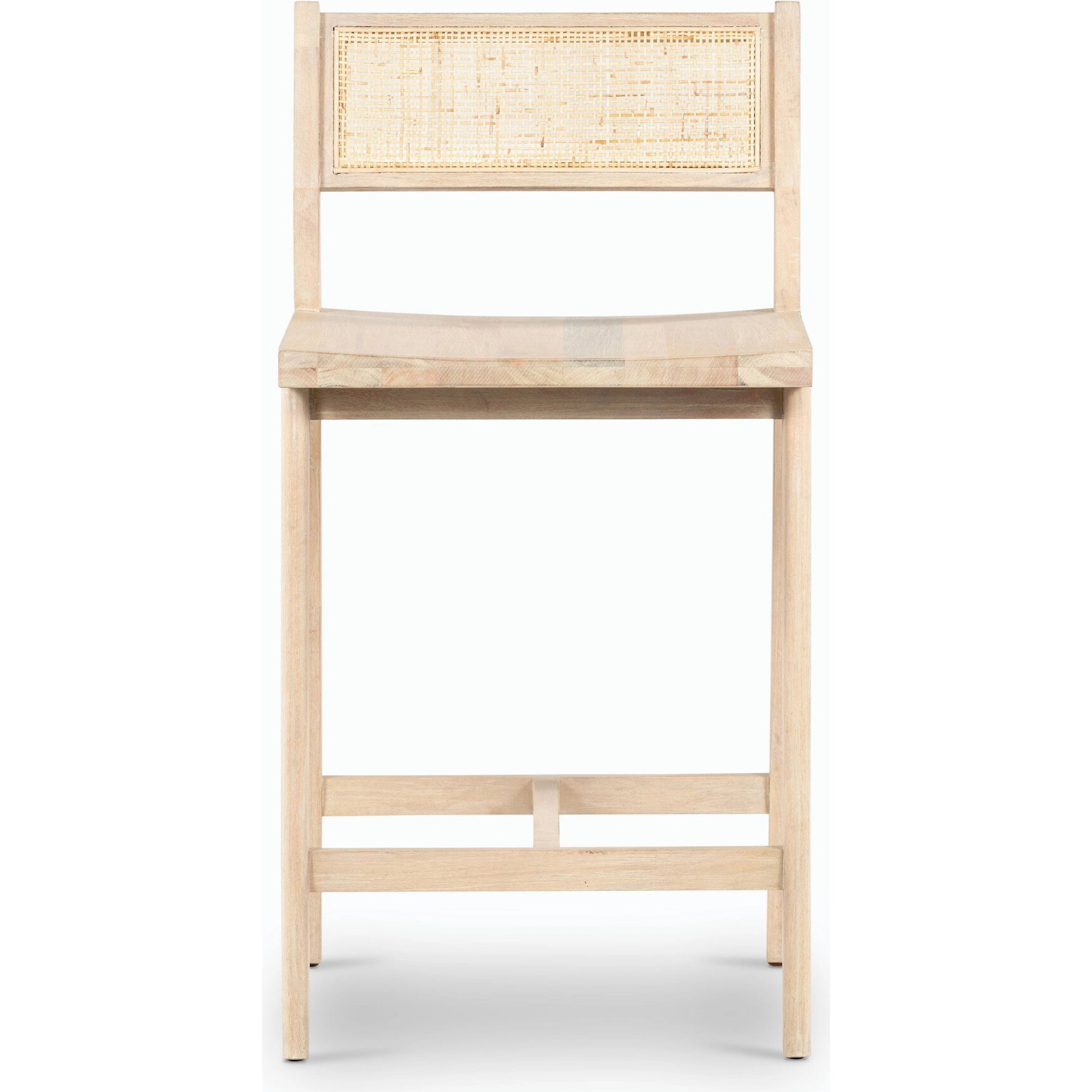 Clarita Counter Stool by Four Hands in natural cane, white wash mango and white wash mango. Made from solid mango, cane in a transitional style.