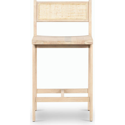 Clarita Counter Stool by Four Hands in natural cane, white wash mango and white wash mango. Made from solid mango, cane in a transitional style.