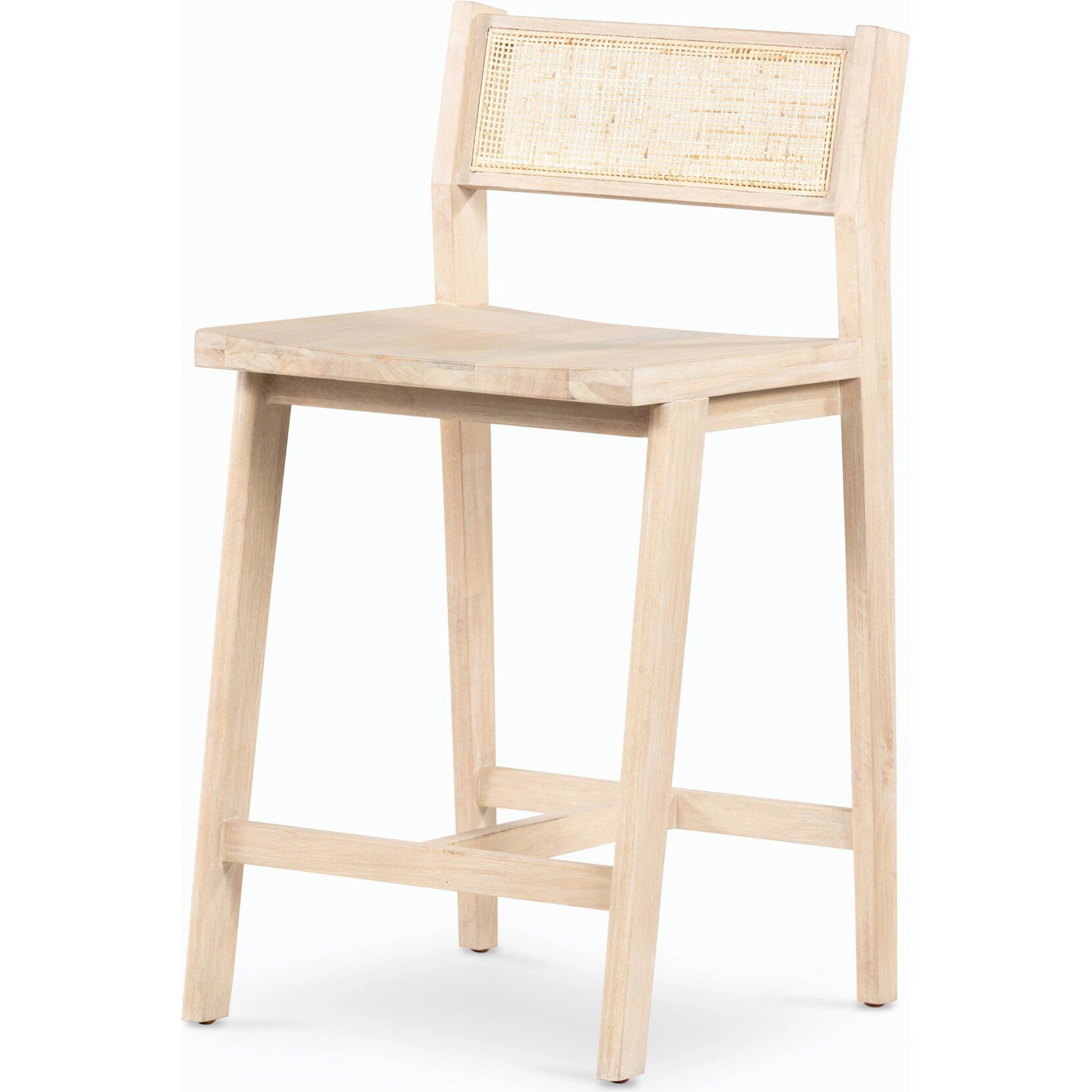 Clarita Counter Stool by Four Hands in natural cane, white wash mango and white wash mango. Made from solid mango, cane in a transitional style.