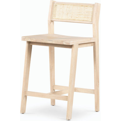 Clarita Counter Stool by Four Hands in natural cane, white wash mango and white wash mango. Made from solid mango, cane in a transitional style.