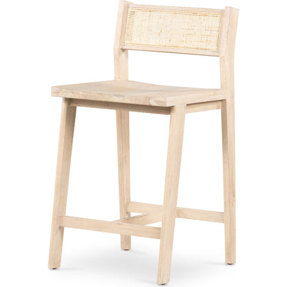 Clarita Counter Stool by Four Hands in natural cane, white wash mango and white wash mango. Made from solid mango, cane in a transitional style.