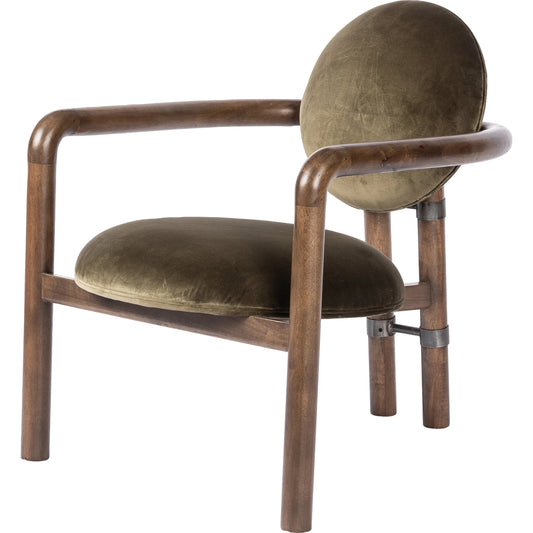 Bria Chair by Four Hands in surrey olive. Made from 76.8% cotton, 23.2% polyester, solid parawood, iron in a modern style.