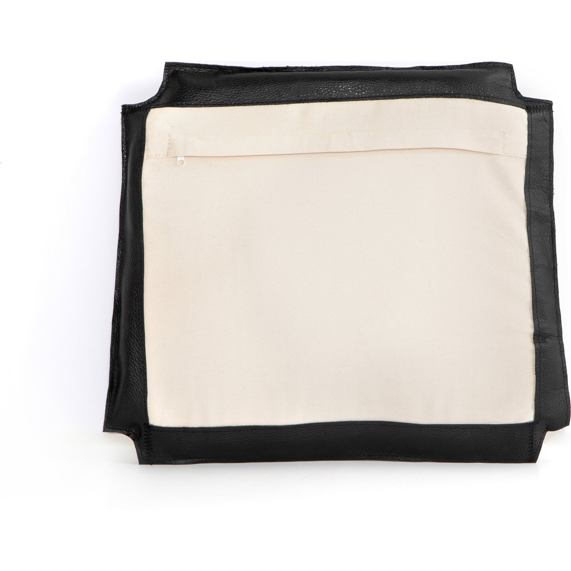 Muestra Seat Cushions by Four Hands in pebble black. Made from top grain leather, 90% polyurethane foam pad, 10% polyester fiber batting, 100% cotton in a rustic style.