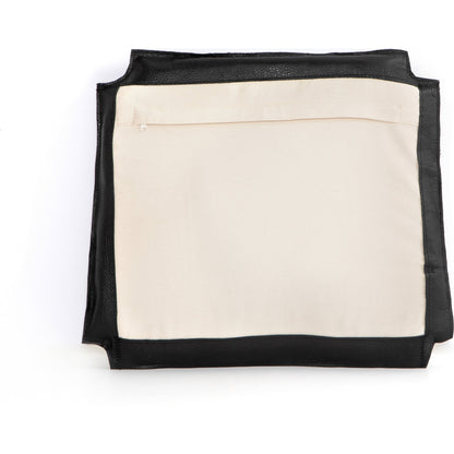 Muestra Seat Cushions by Four Hands in pebble black. Made from top grain leather, 90% polyurethane foam pad, 10% polyester fiber batting, 100% cotton in a rustic style.