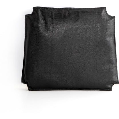 Muestra Seat Cushions by Four Hands in pebble black. Made from top grain leather, 90% polyurethane foam pad, 10% polyester fiber batting, 100% cotton in a rustic style.