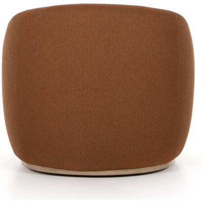 Sandie Swivel Chair by Four Hands in gibson silver and tawny oak. Made from 97% polyester, 3% acrylic, solid oak, poplar plywood in a modern style.