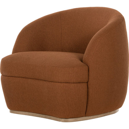 Sandie Swivel Chair by Four Hands in gibson silver and tawny oak. Made from 97% polyester, 3% acrylic, solid oak, poplar plywood in a modern style.