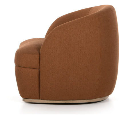 Sandie Swivel Chair by Four Hands in gibson silver and tawny oak. Made from 97% polyester, 3% acrylic, solid oak, poplar plywood in a modern style.