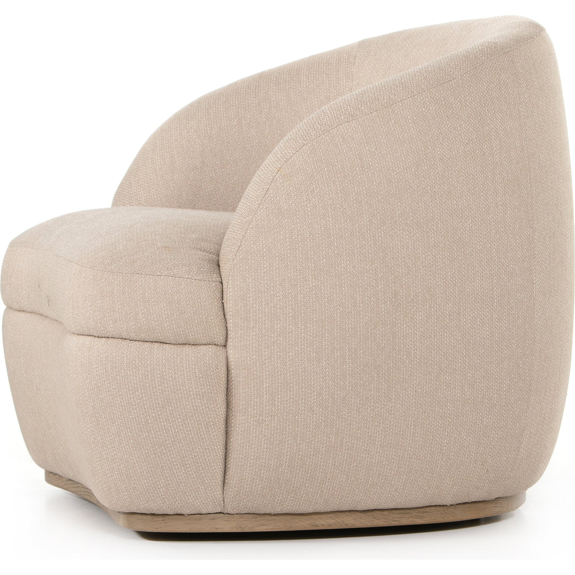 Sandie Swivel Chair by Four Hands in gibson silver and tawny oak. Made from 97% polyester, 3% acrylic, solid oak, poplar plywood in a modern style.