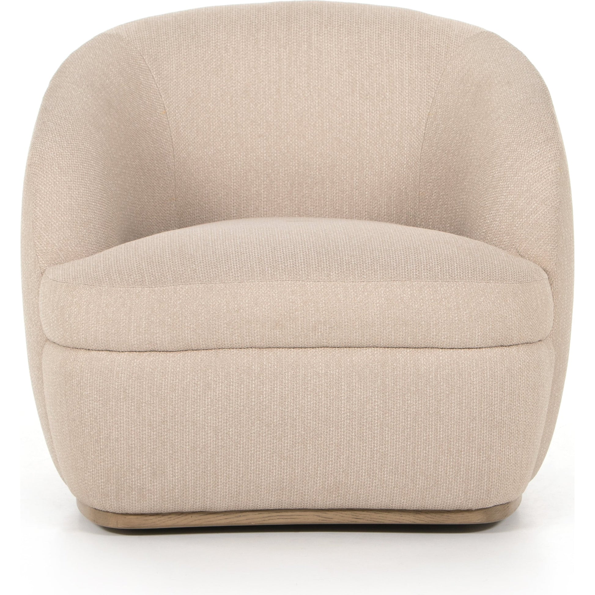 Sandie Swivel Chair by Four Hands in gibson silver and tawny oak. Made from 97% polyester, 3% acrylic, solid oak, poplar plywood in a modern style.