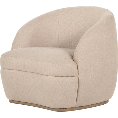 Sandie Swivel Chair by Four Hands in gibson silver and tawny oak. Made from 97% polyester, 3% acrylic, solid oak, poplar plywood in a modern style.