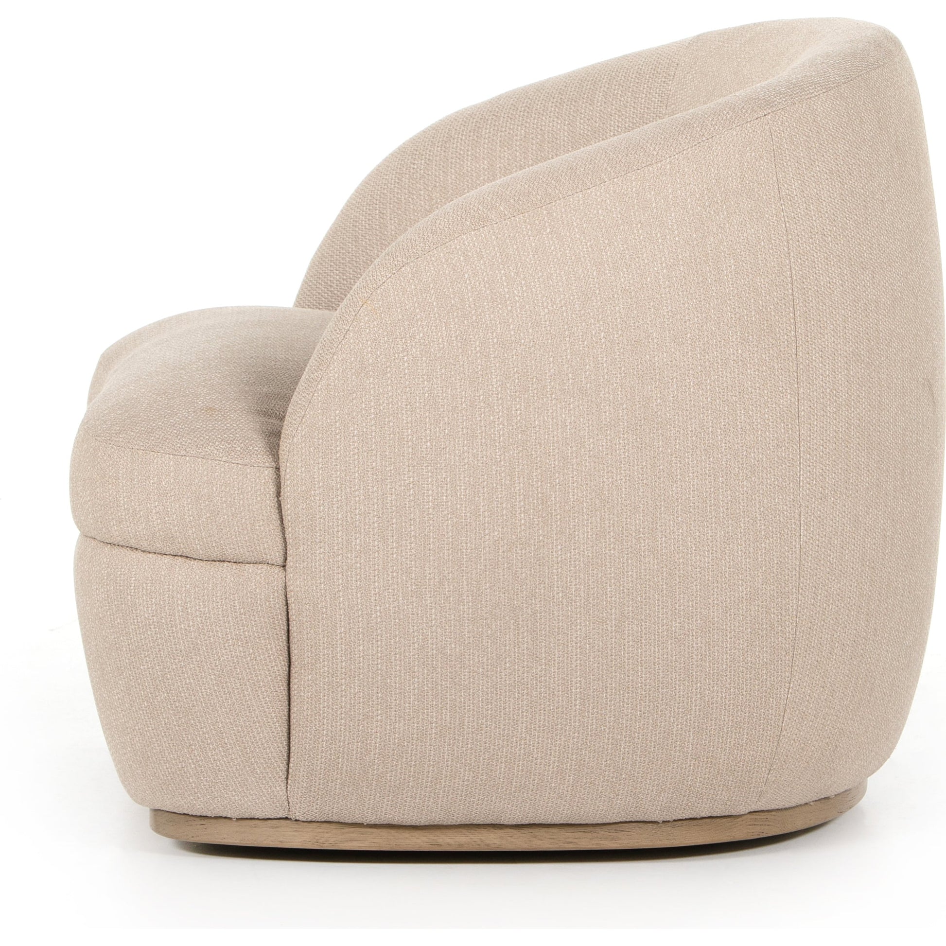 Sandie Swivel Chair by Four Hands in gibson silver and tawny oak. Made from 97% polyester, 3% acrylic, solid oak, poplar plywood in a modern style.