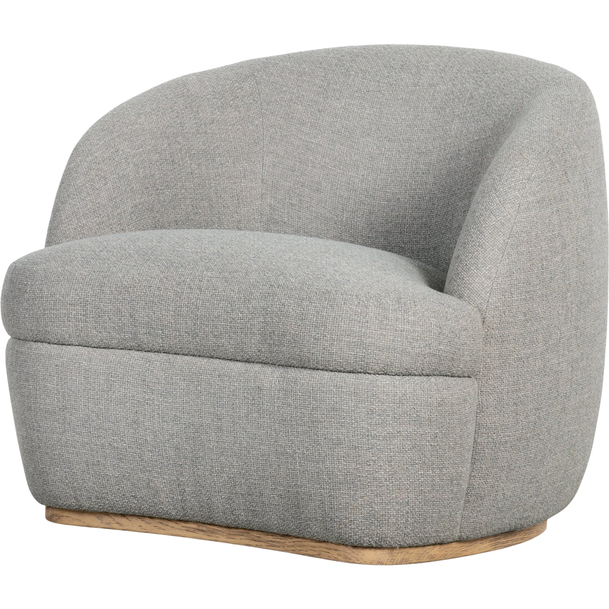 Sandie Swivel Chair by Four Hands in gibson silver and tawny oak. Made from 97% polyester, 3% acrylic, solid oak, poplar plywood in a modern style.