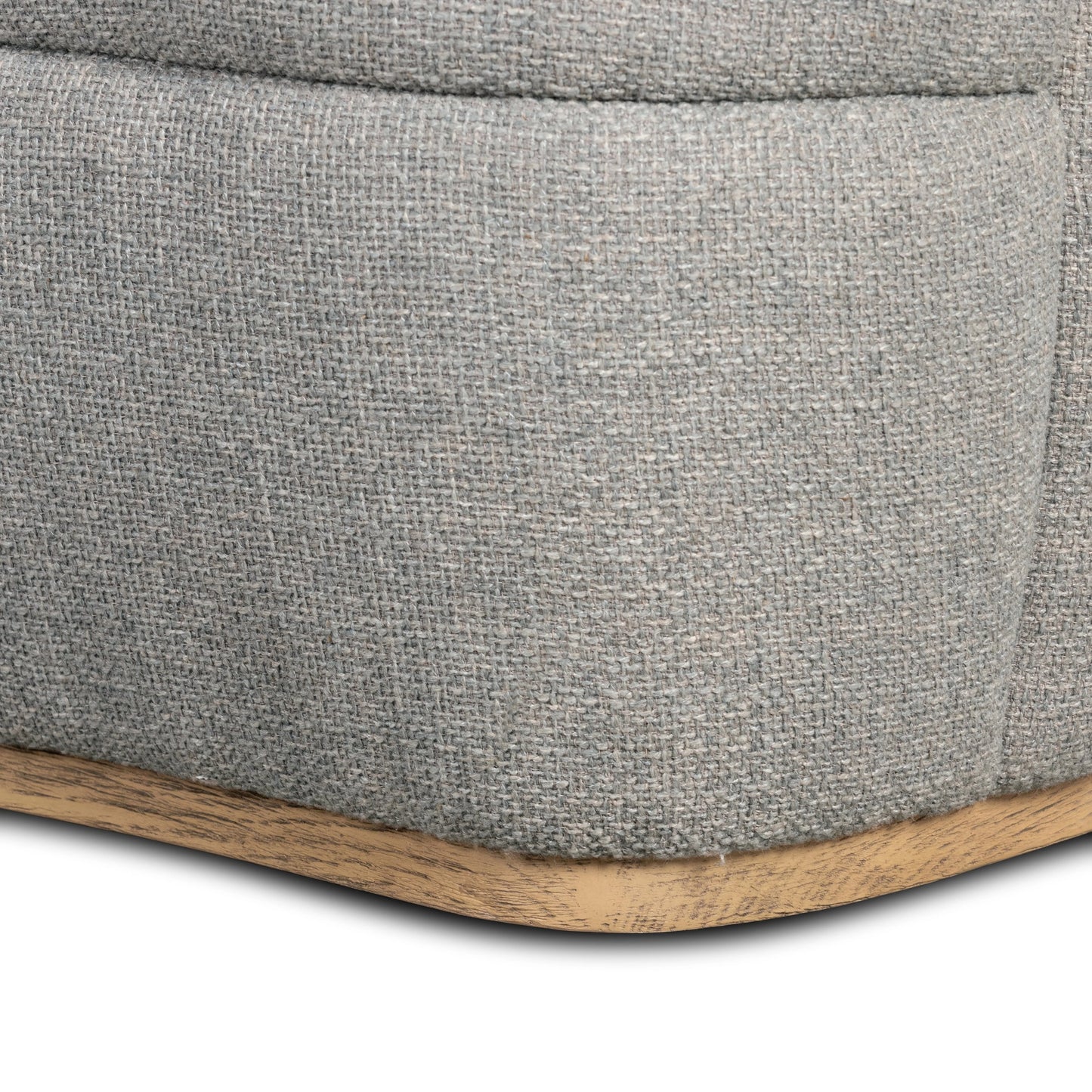 009 SI-1980652 | Closeup | Sandie Swivel Chair by Four Hands in gibson silver and tawny oak. Made from 97% polyester, 3% acrylic, solid oak, poplar plywood in a modern style.