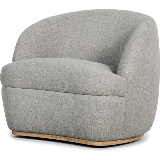 Sandie Swivel Chair by Four Hands in gibson silver and tawny oak. Made from 97% polyester, 3% acrylic, solid oak, poplar plywood in a modern style.