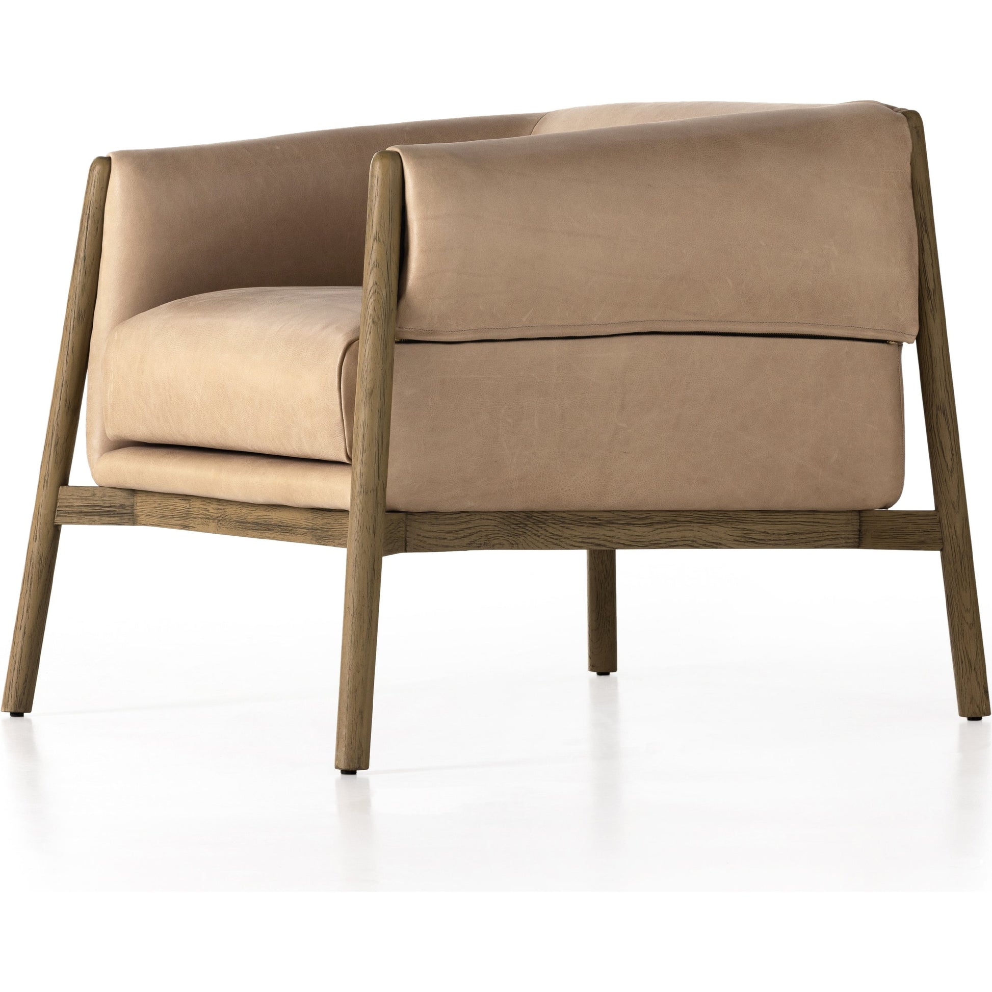 Idris Chair by Four Hands in palermo nude and tawny oak. Made from top grain leather, solid oak, poplar plywood in a modern style.