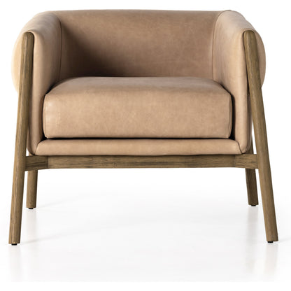 Idris Chair by Four Hands in palermo nude and tawny oak. Made from top grain leather, solid oak, poplar plywood in a modern style.