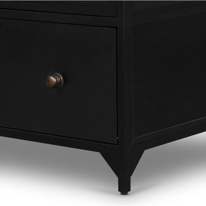Shadow Box Cabinet by Four Hands in black, weathered bronze. Made from iron in a modern style.