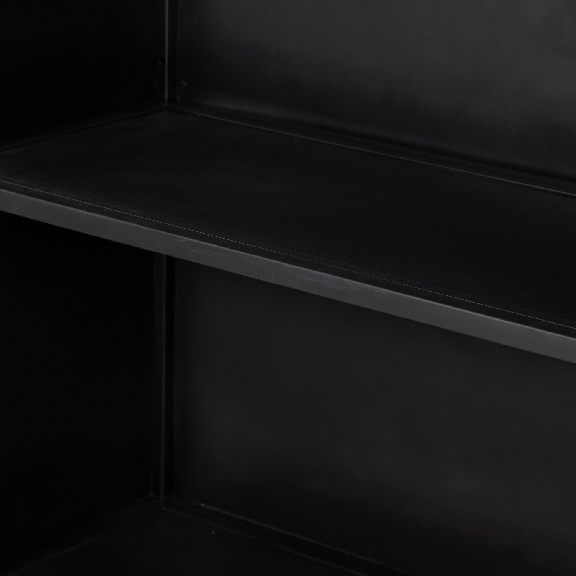 Shadow Box Cabinet by Four Hands in black, weathered bronze. Made from iron in a modern style.
