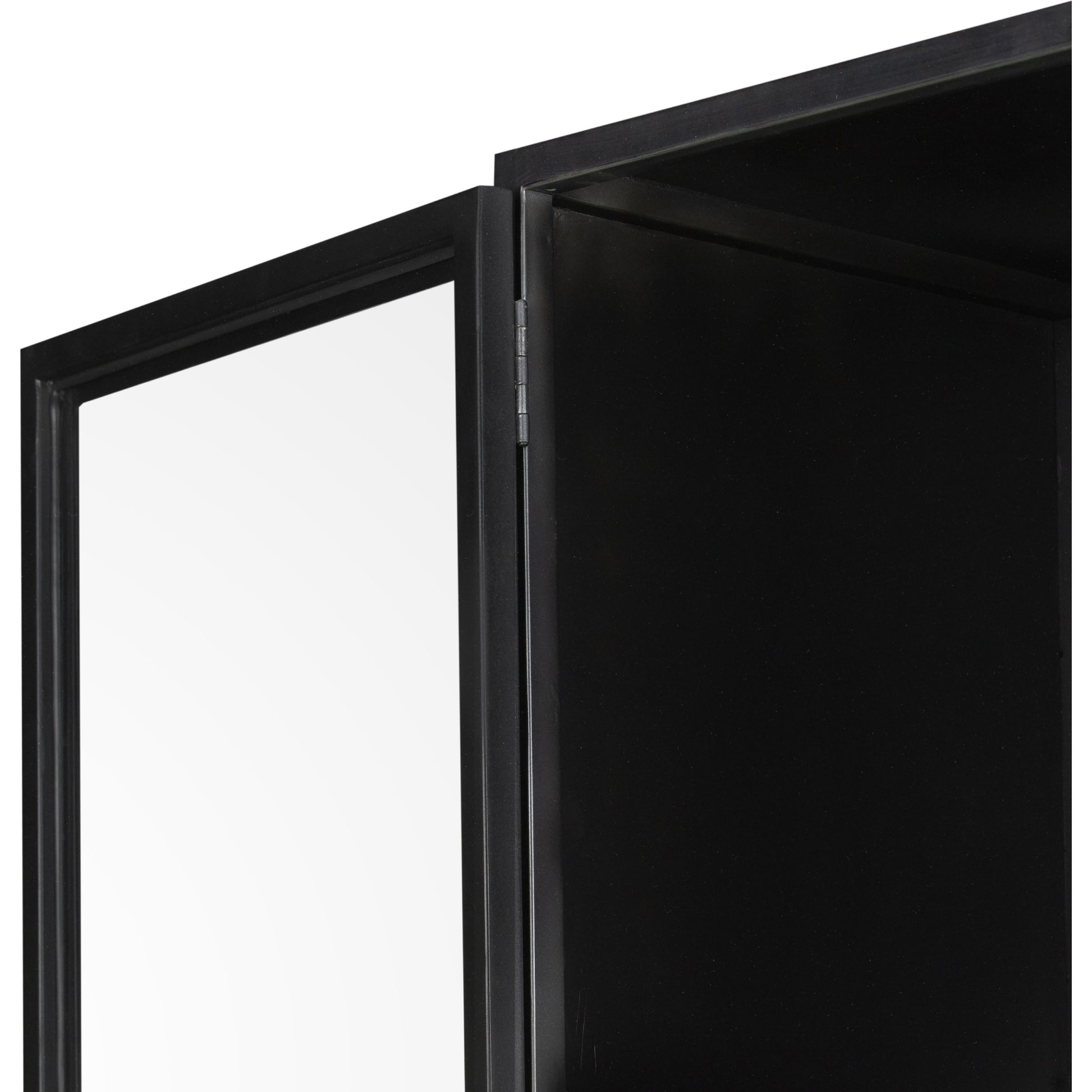 Shadow Box Cabinet by Four Hands in black, weathered bronze. Made from iron in a modern style.