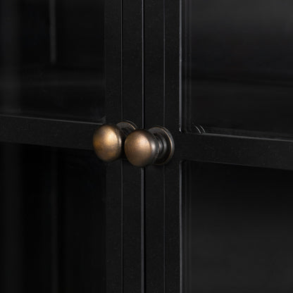 Shadow Box Cabinet by Four Hands in black, weathered bronze. Made from iron in a modern style.
