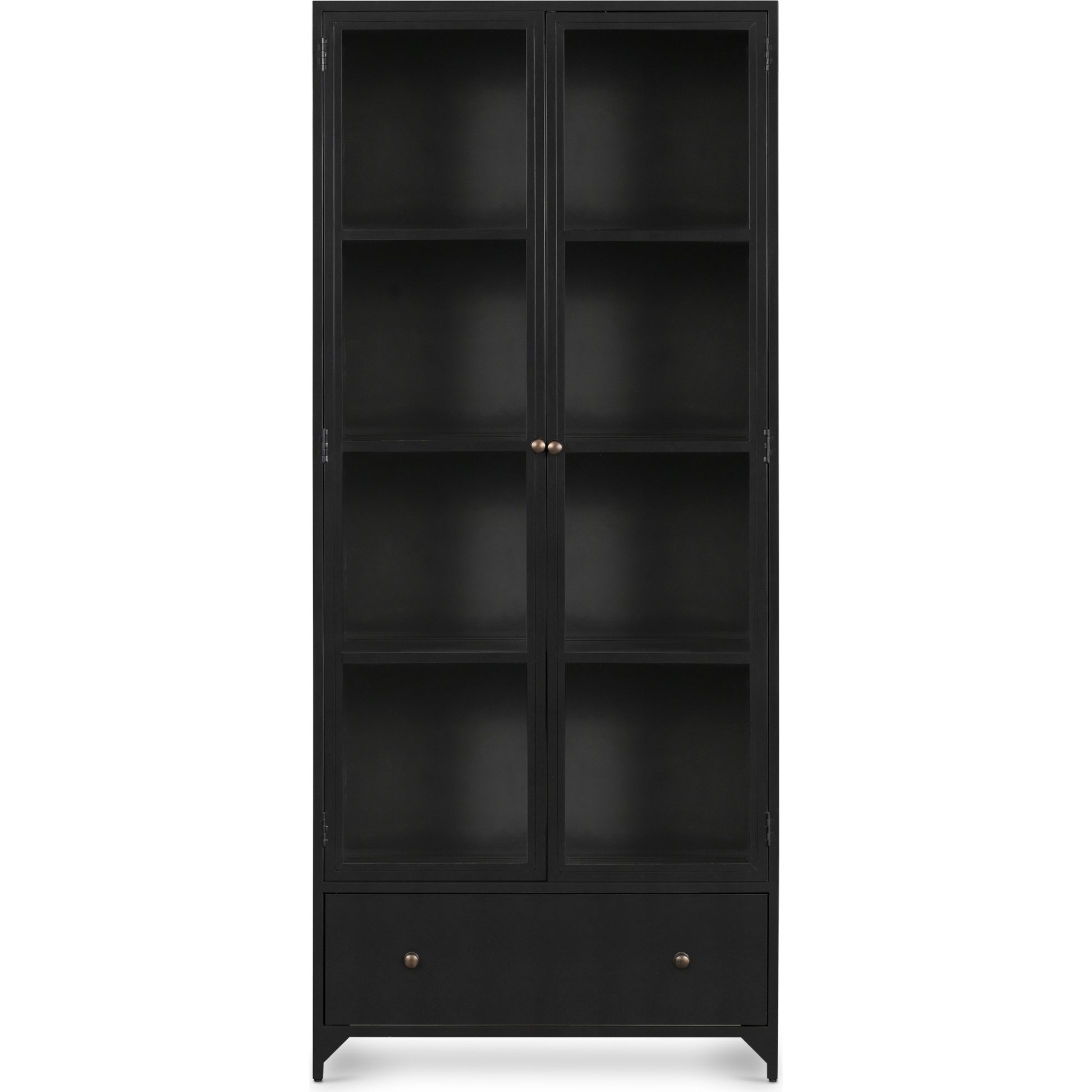 Shadow Box Cabinet by Four Hands in black, weathered bronze. Made from iron in a modern style.