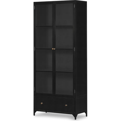 Shadow Box Cabinet by Four Hands in black, weathered bronze. Made from iron in a modern style.