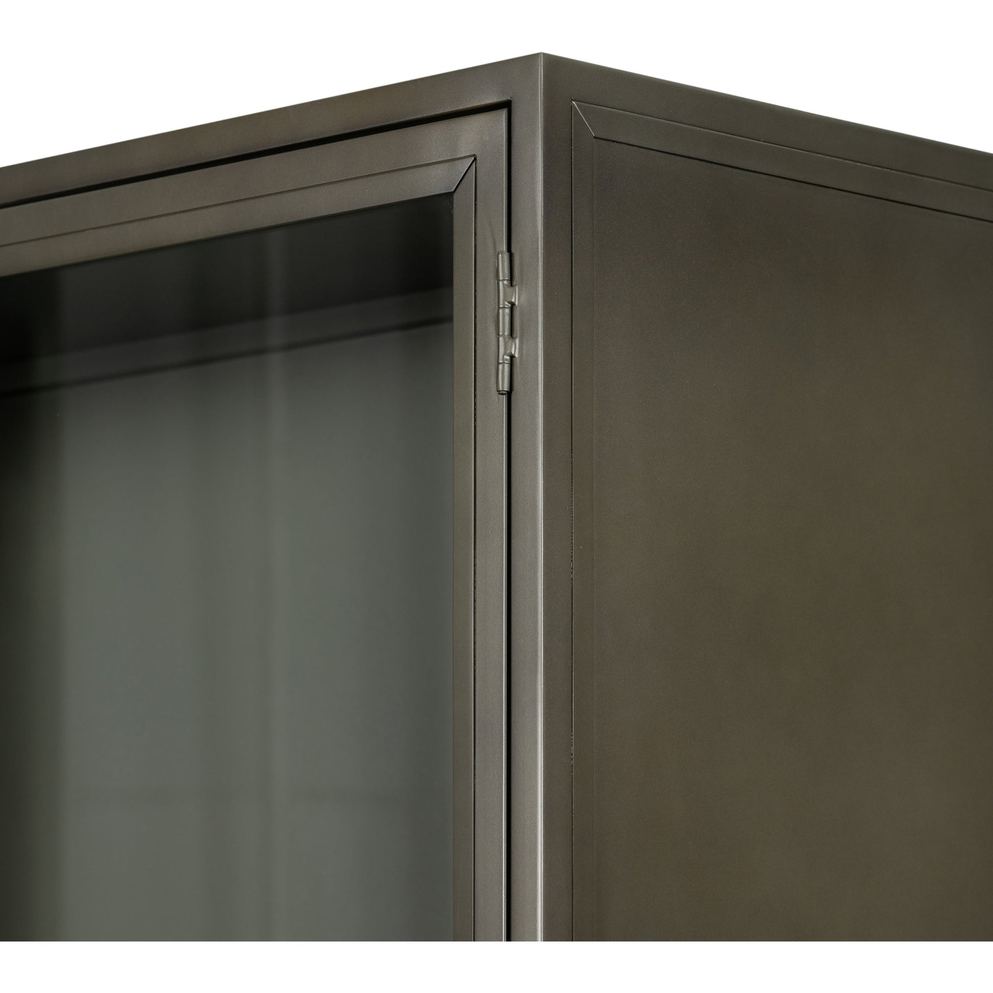 Shadow Box Cabinet by Four Hands in black, weathered bronze. Made from iron in a modern style.