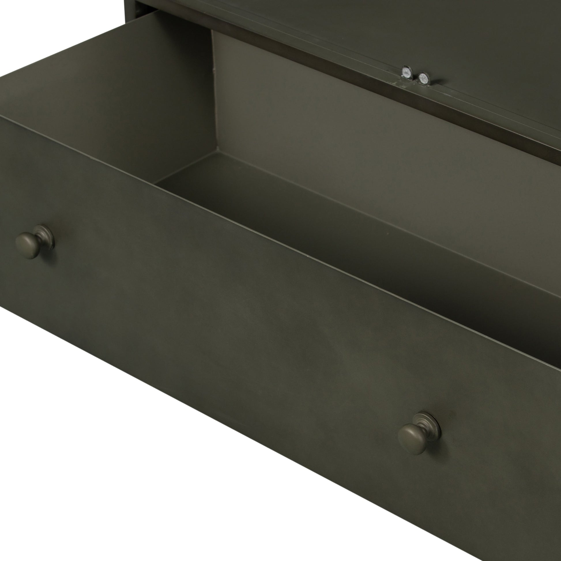 Shadow Box Cabinet by Four Hands in black, weathered bronze. Made from iron in a modern style.