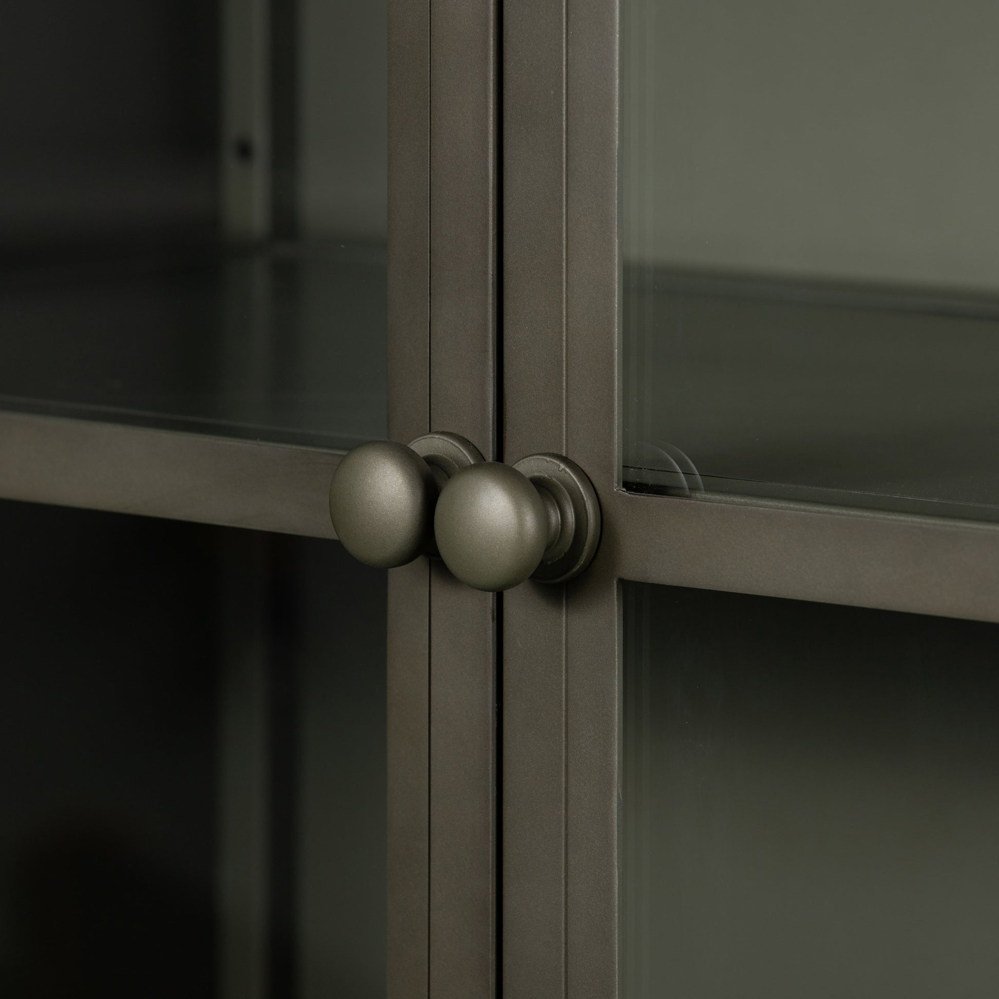 Shadow Box Cabinet by Four Hands in black, weathered bronze. Made from iron in a modern style.
