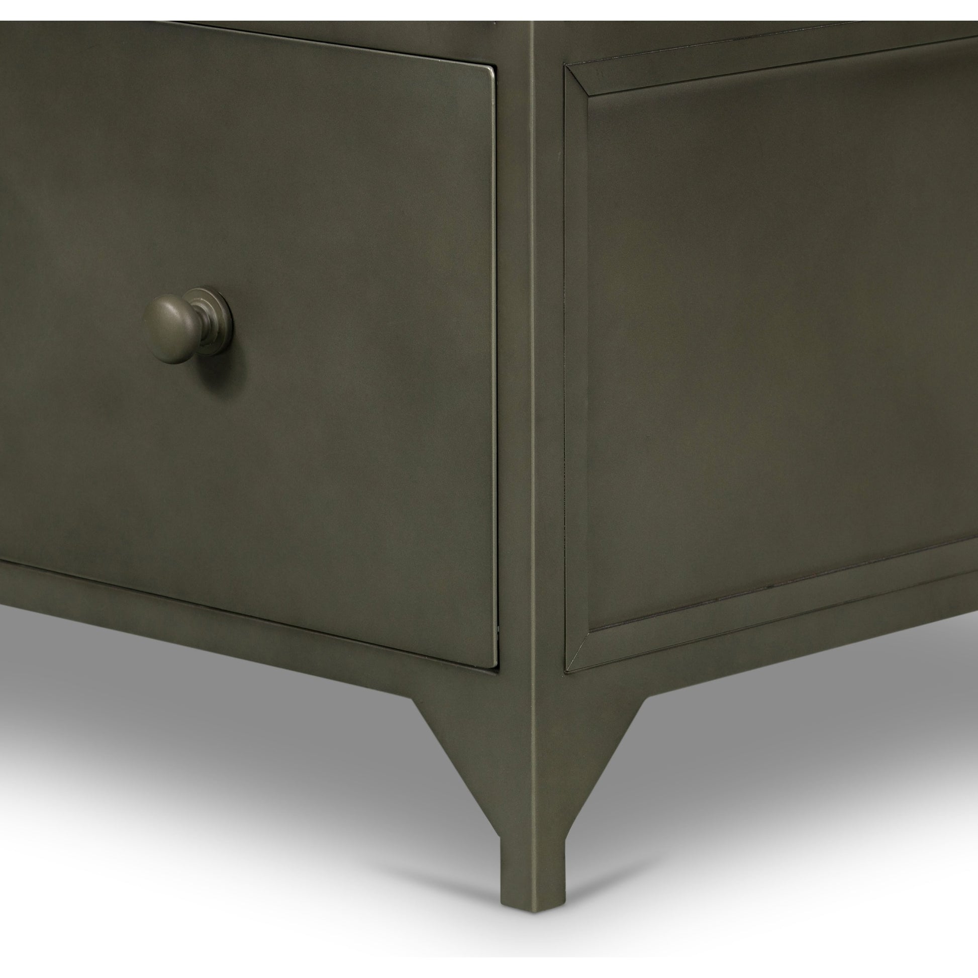 Shadow Box Cabinet by Four Hands in black, weathered bronze. Made from iron in a modern style.