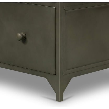 Shadow Box Cabinet by Four Hands in black, weathered bronze. Made from iron in a modern style.