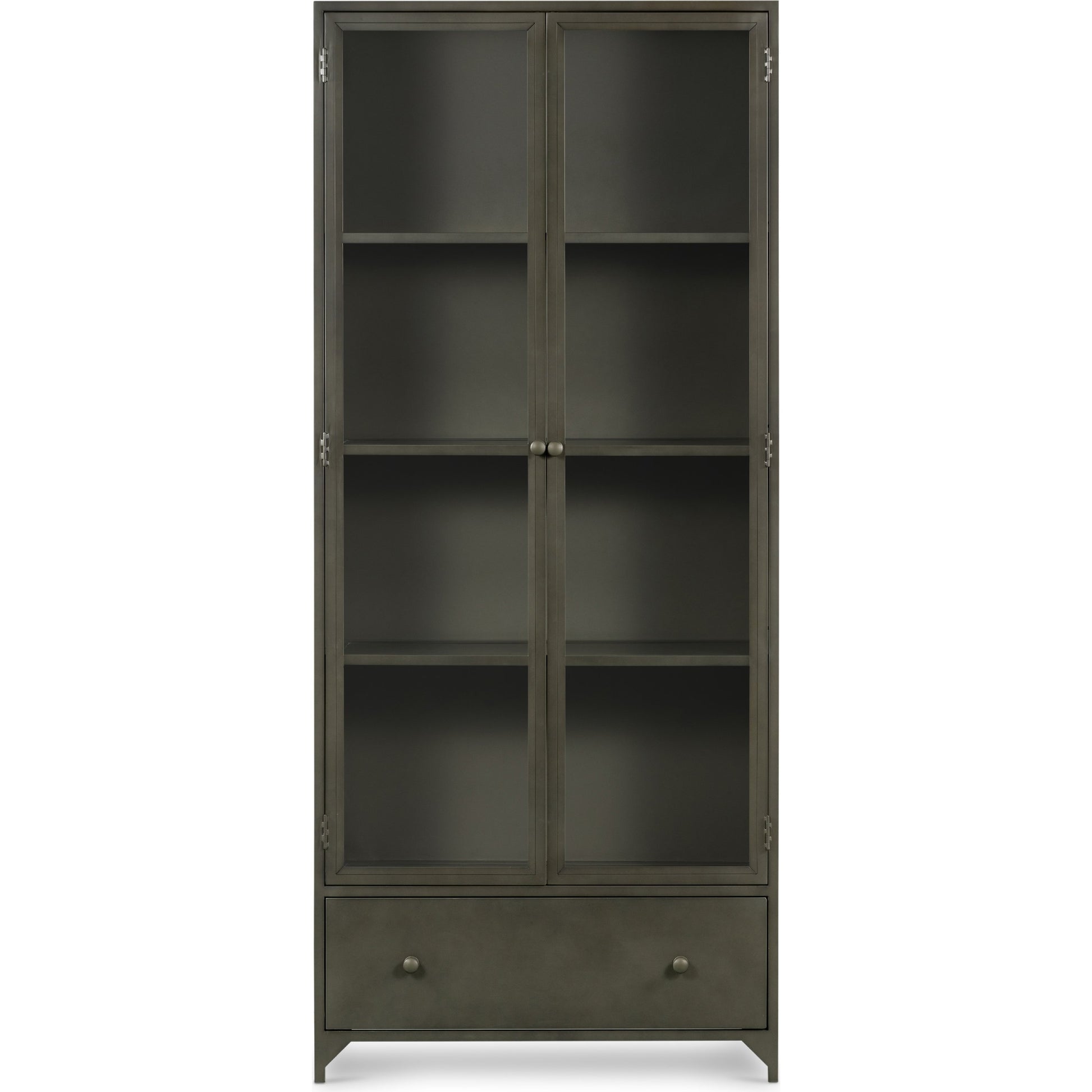 Shadow Box Cabinet by Four Hands in black, weathered bronze. Made from iron in a modern style.