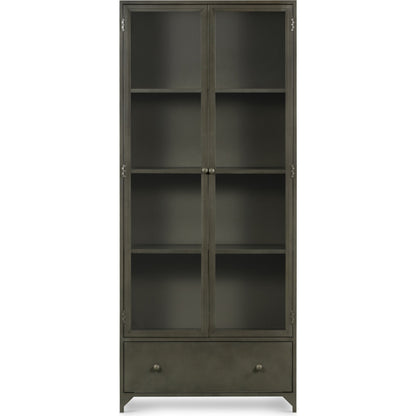 Shadow Box Cabinet by Four Hands in black, weathered bronze. Made from iron in a modern style.