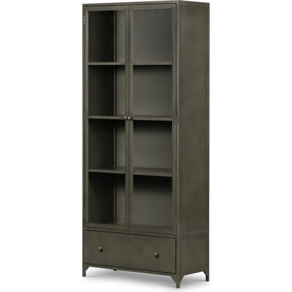 Shadow Box Cabinet by Four Hands in black, weathered bronze. Made from iron in a modern style.