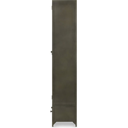 Shadow Box Cabinet by Four Hands in black, weathered bronze. Made from iron in a modern style.