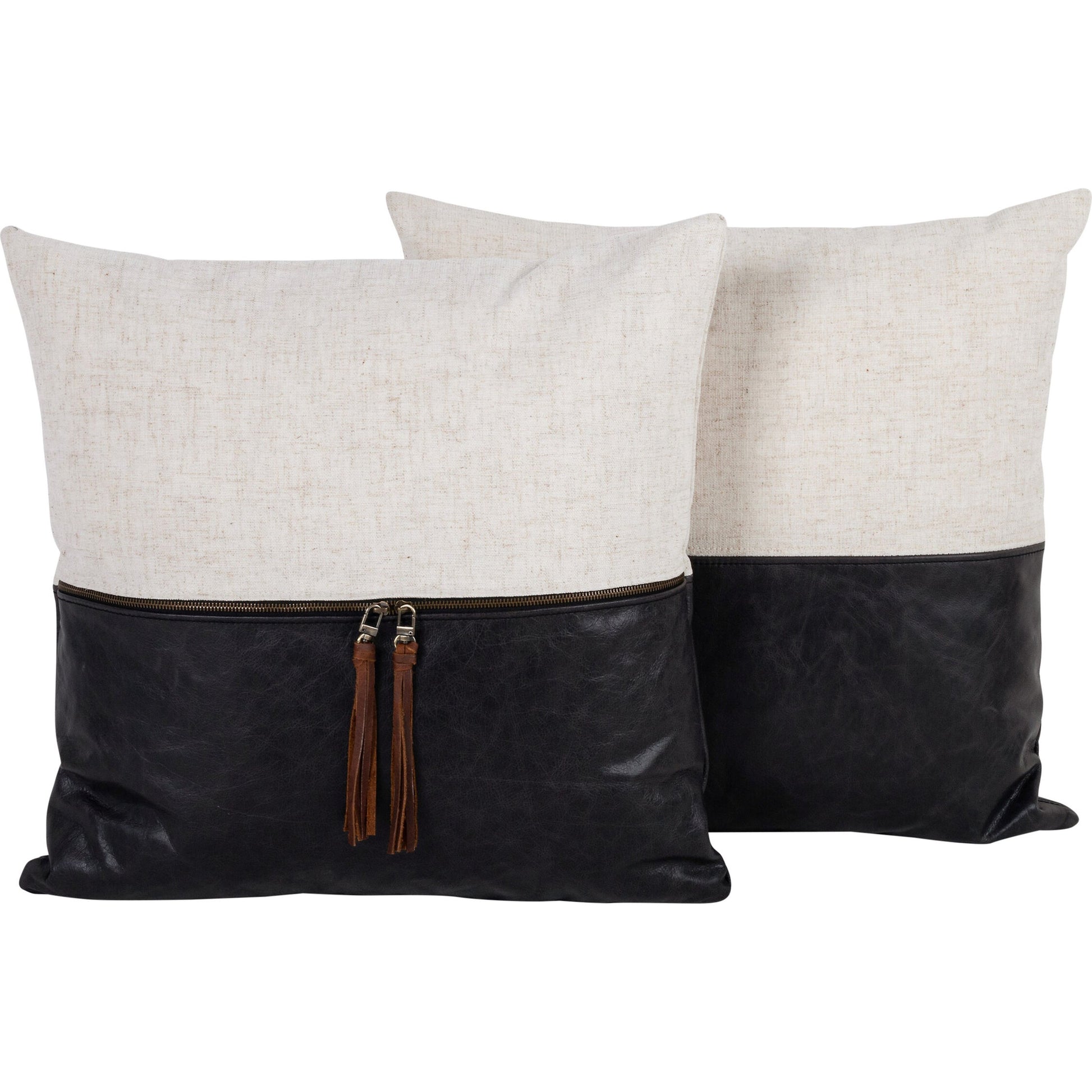 Leather and Linen Pillow by Four Hands in thames cream, sonoma butterscotch and butterscotch. Made from top grain leather, 66% polyester, 19% acrylic, 15% flax, linen in a eclectic & global style.