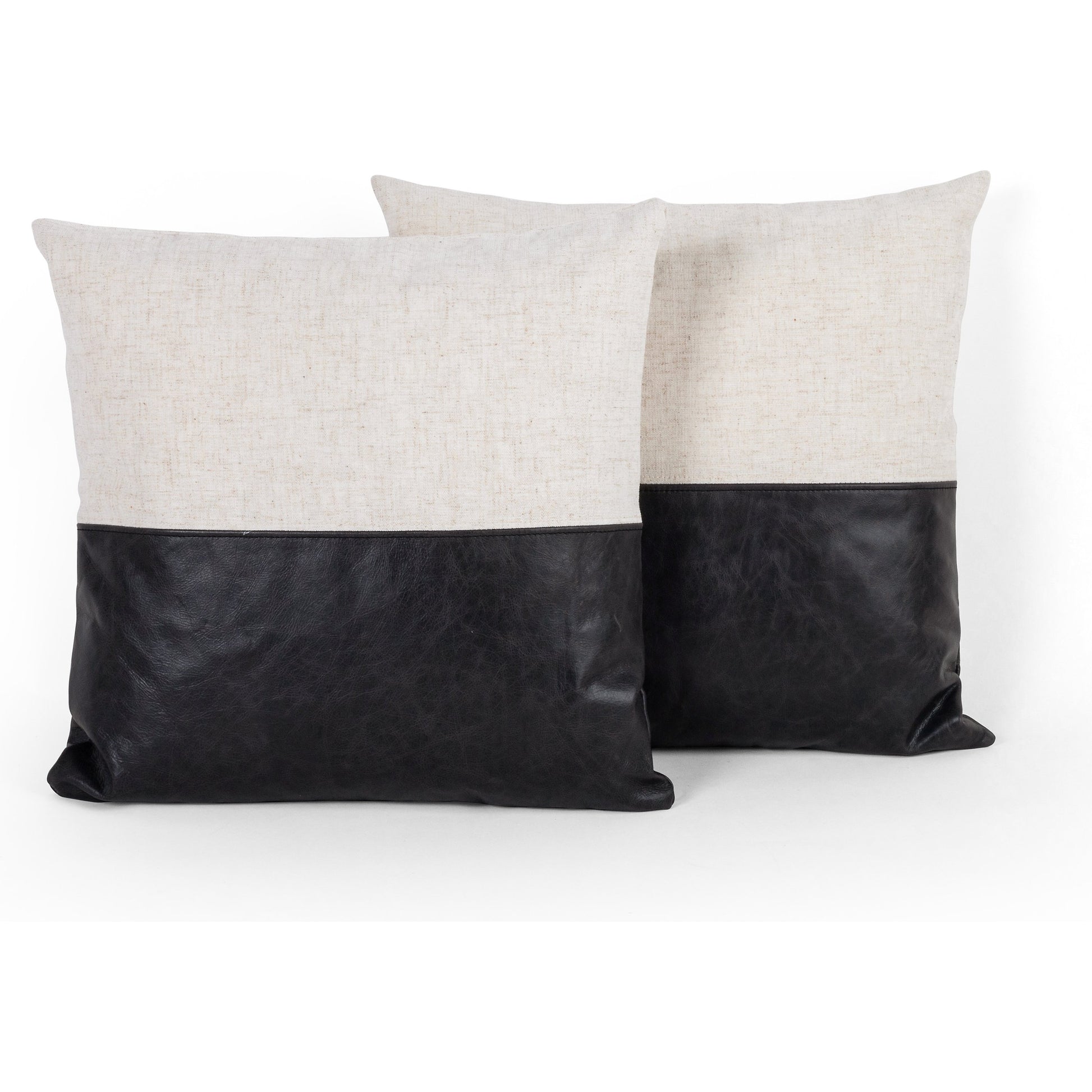 Leather and Linen Pillow by Four Hands in thames cream, sonoma butterscotch and butterscotch. Made from top grain leather, 66% polyester, 19% acrylic, 15% flax, linen in a eclectic & global style.