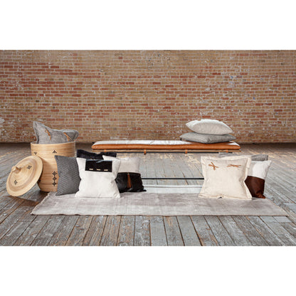 Leather and Linen Pillow by Four Hands in thames cream, sonoma butterscotch and butterscotch. Made from top grain leather, 66% polyester, 19% acrylic, 15% flax, linen in a eclectic & global style.