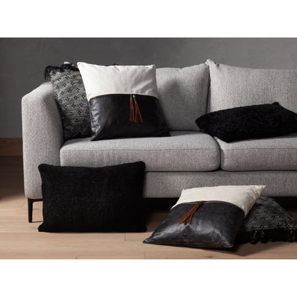 Leather and Linen Pillow by Four Hands in thames cream, sonoma butterscotch and butterscotch. Made from top grain leather, 66% polyester, 19% acrylic, 15% flax, linen in a eclectic & global style.