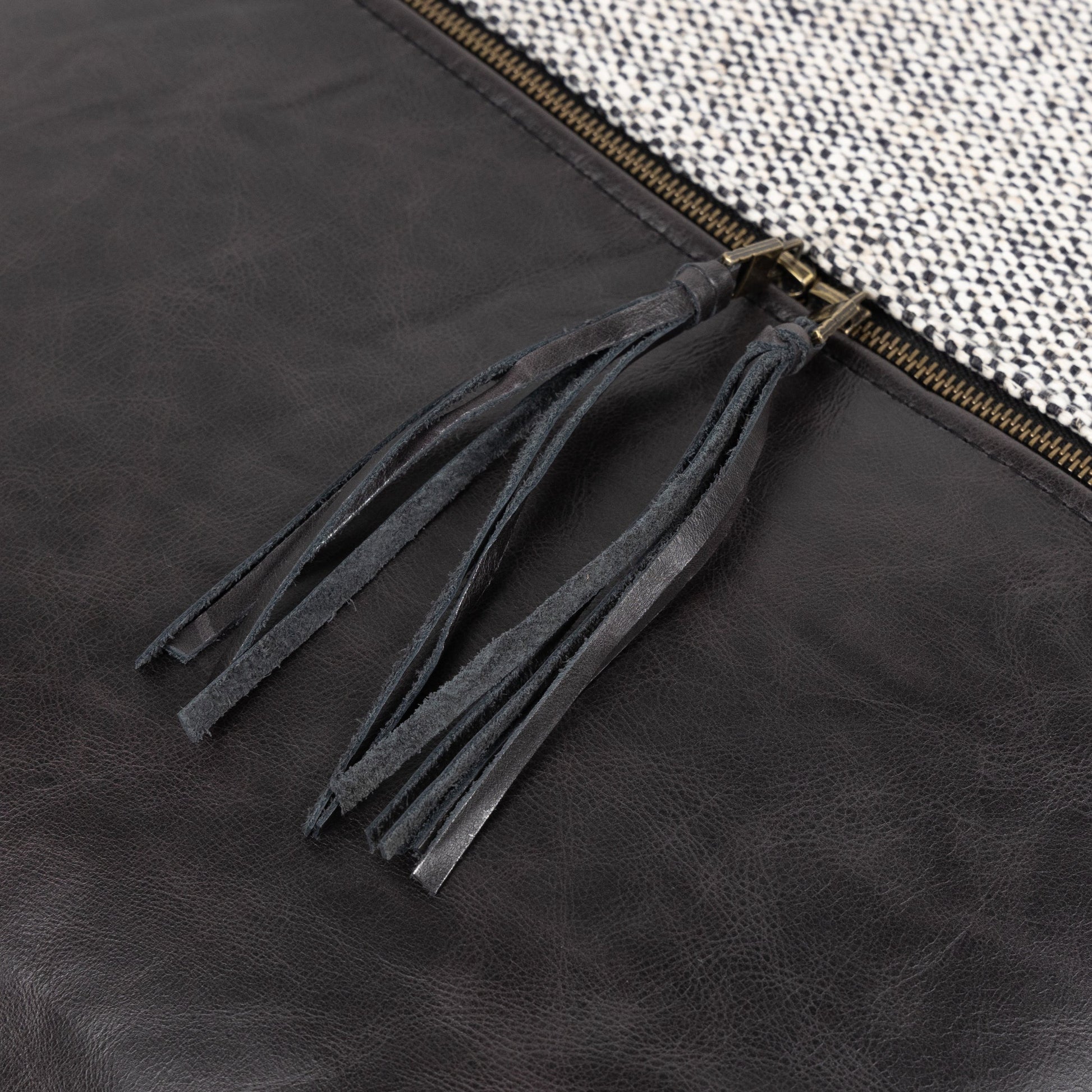 Leather and Linen Pillow by Four Hands in thames cream, sonoma butterscotch and butterscotch. Made from top grain leather, 66% polyester, 19% acrylic, 15% flax, linen in a eclectic & global style.