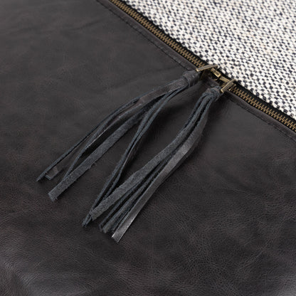 Leather and Linen Pillow by Four Hands in thames cream, sonoma butterscotch and butterscotch. Made from top grain leather, 66% polyester, 19% acrylic, 15% flax, linen in a eclectic & global style.