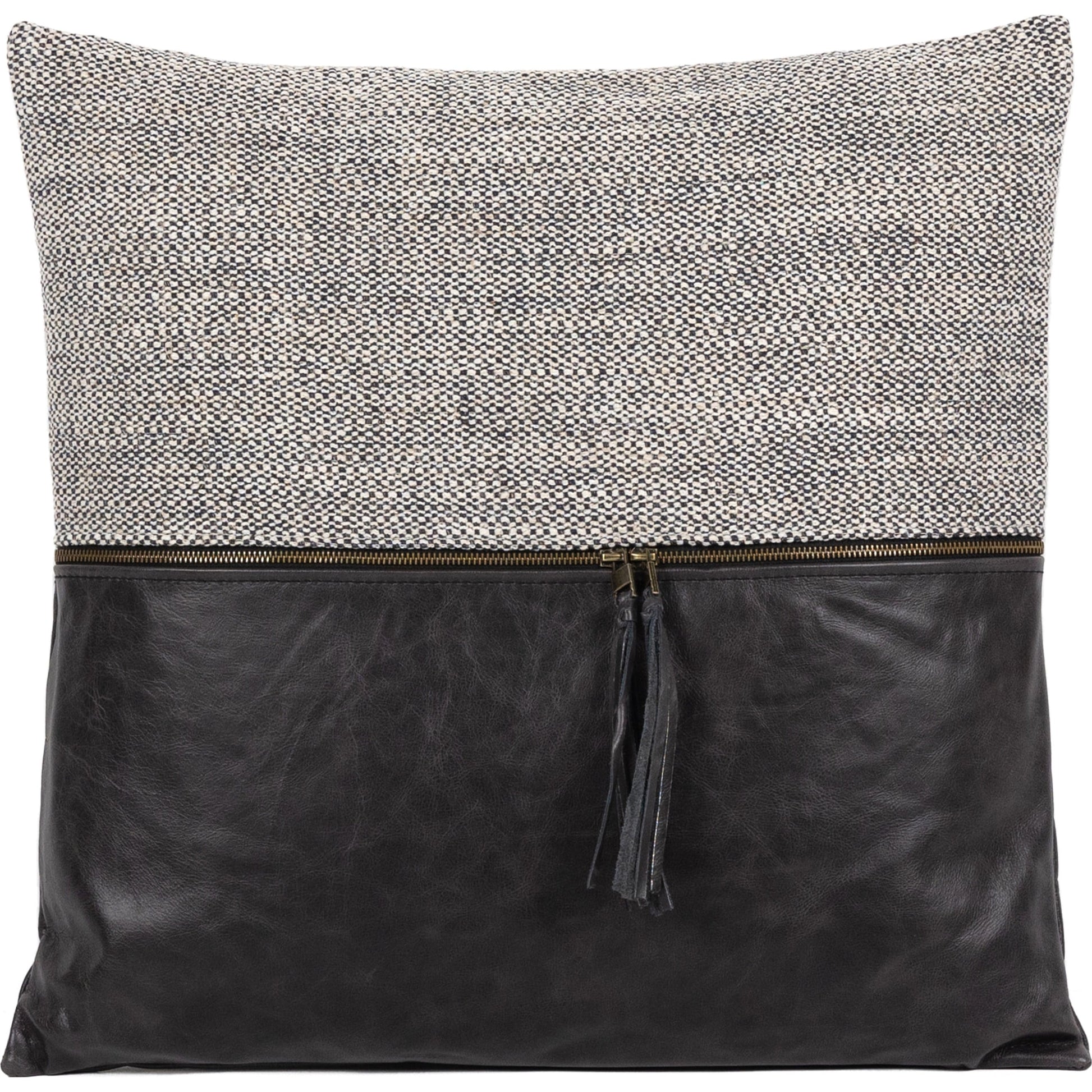 Leather and Linen Pillow by Four Hands in thames cream, sonoma butterscotch and butterscotch. Made from top grain leather, 66% polyester, 19% acrylic, 15% flax, linen in a eclectic & global style.