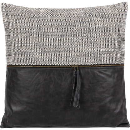 Leather and Linen Pillow by Four Hands in thames cream, sonoma butterscotch and butterscotch. Made from top grain leather, 66% polyester, 19% acrylic, 15% flax, linen in a eclectic & global style.